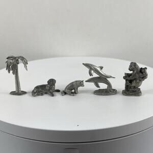 Vintage Wildlife Pewter Figurines Lot Of 5